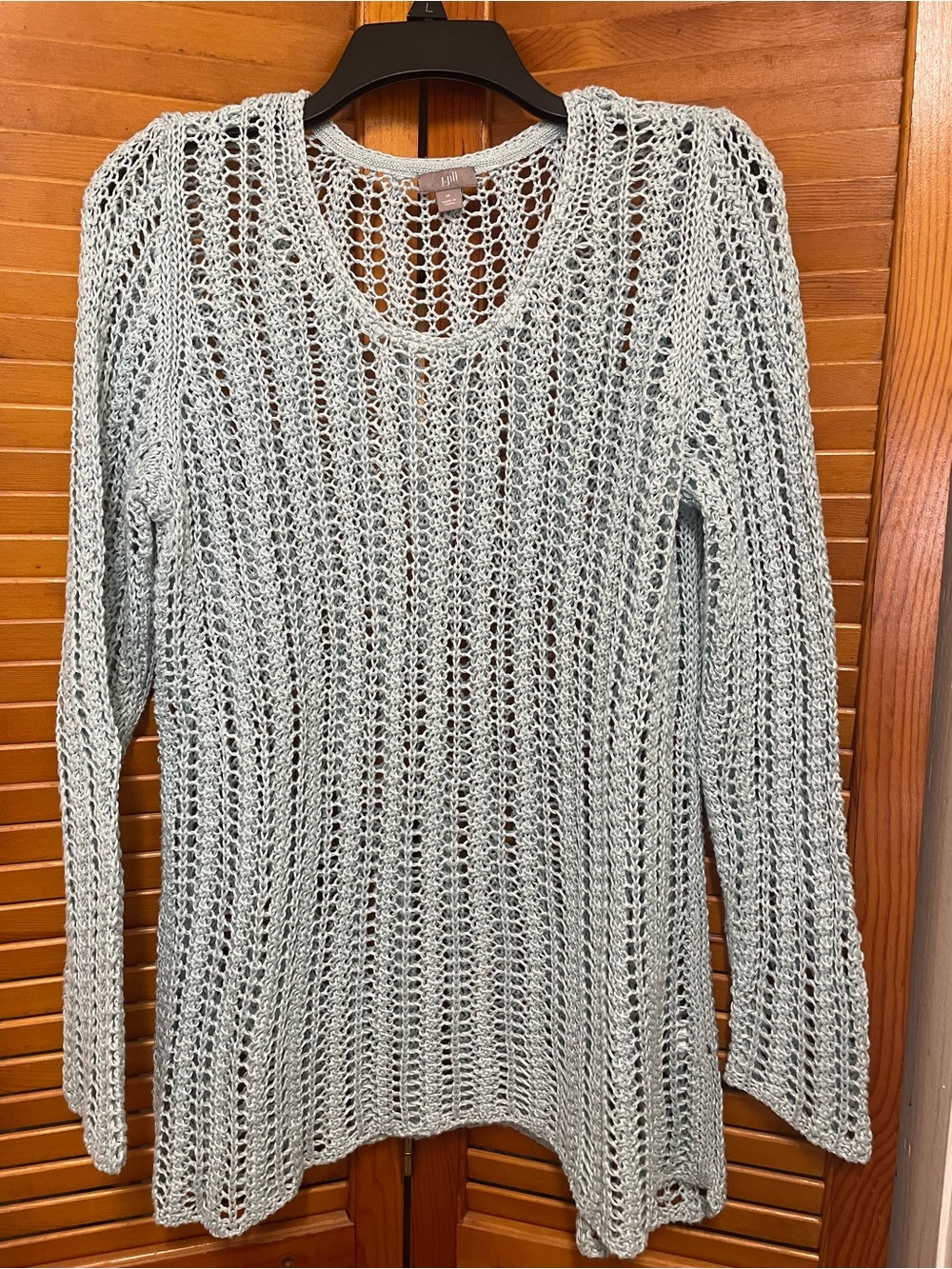 J. Jill Aqua Open-Weave Scoop Neck Sweater
